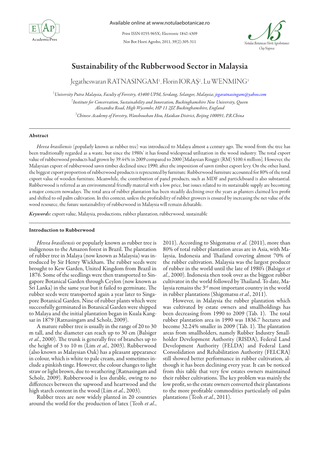 Sustainability of the Rubberwood Sector in Malaysia