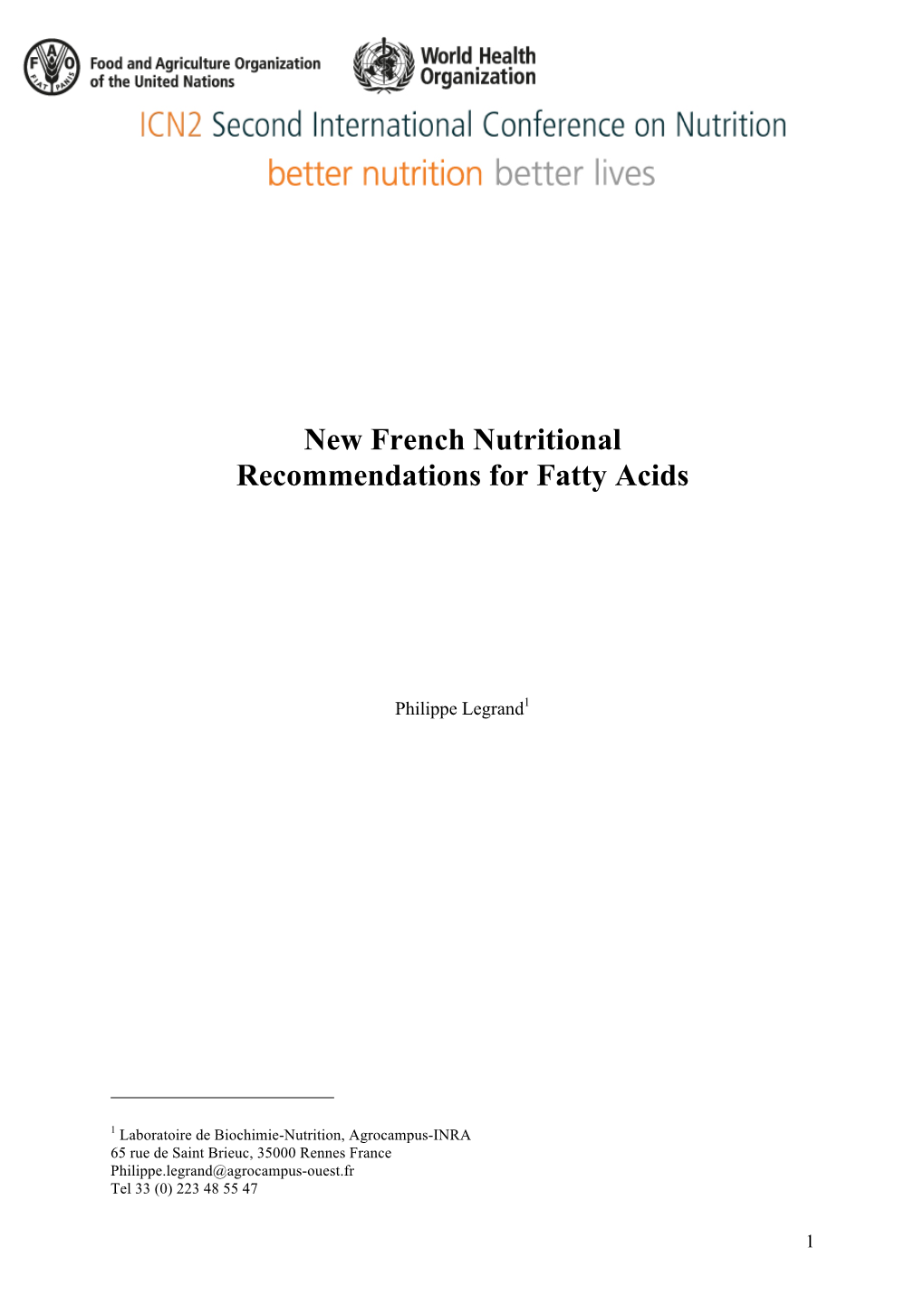 New French Nutritional Recommendations for Fatty Acids