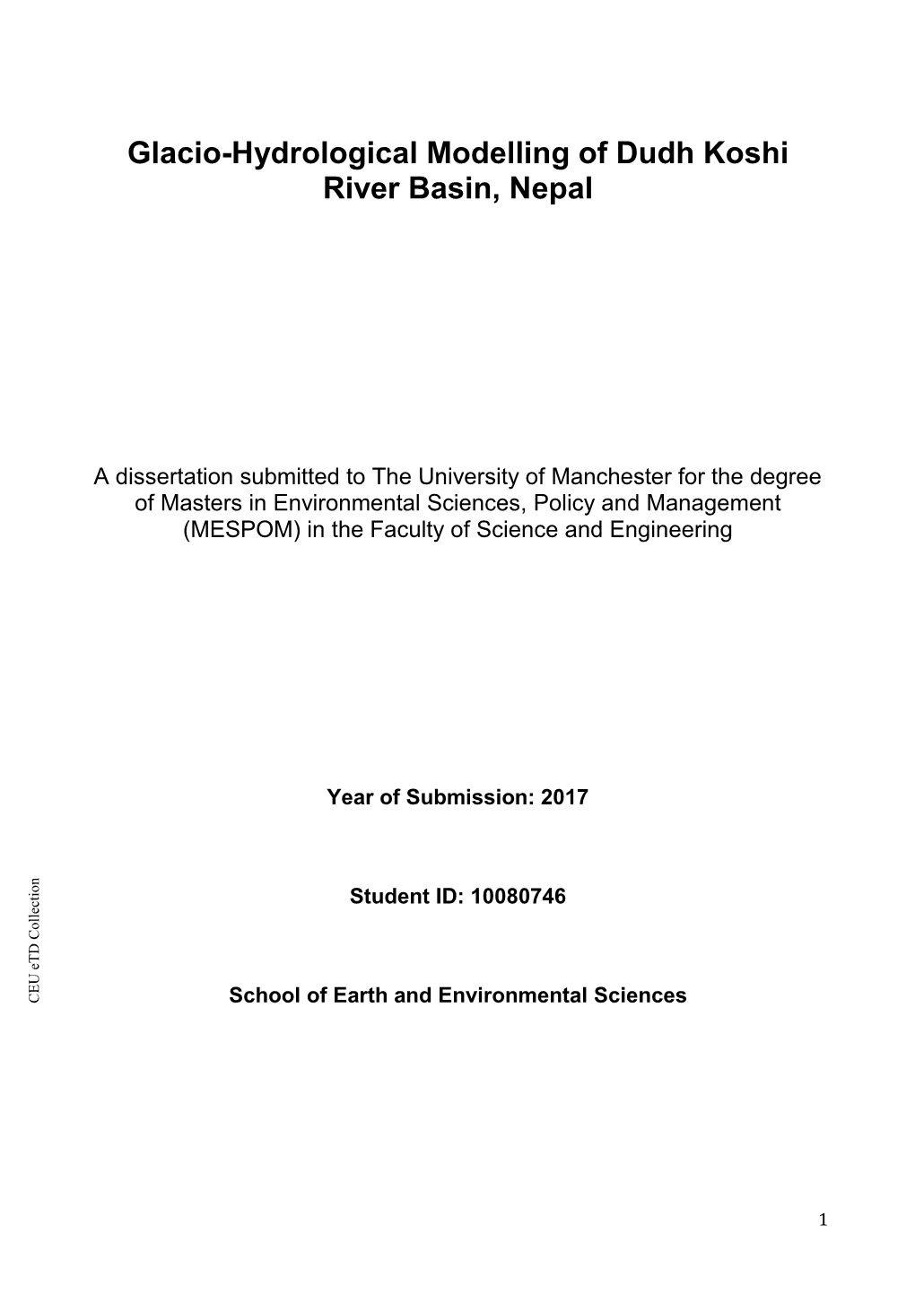 Glacio-Hydrological Modelling of Dudh Koshi River Basin, Nepal