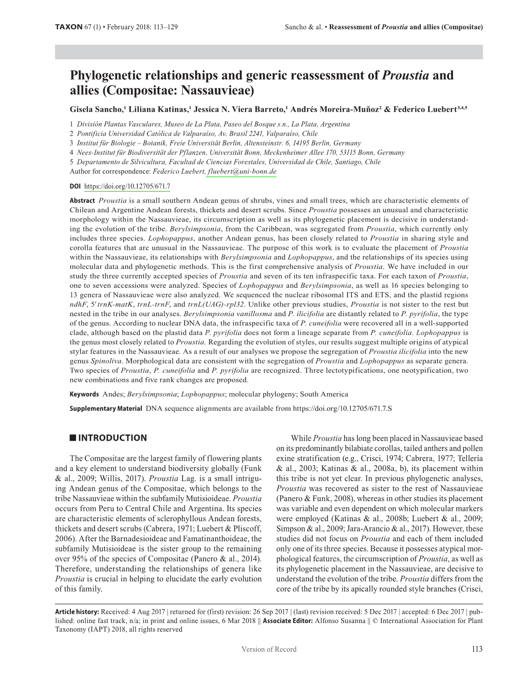 Phylogenetic Relationships and Generic Reassessment of <I