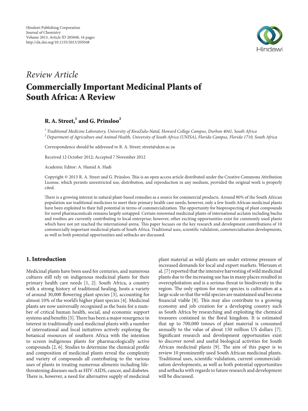 Commercially Important Medicinal Plants of South Africa: a Review