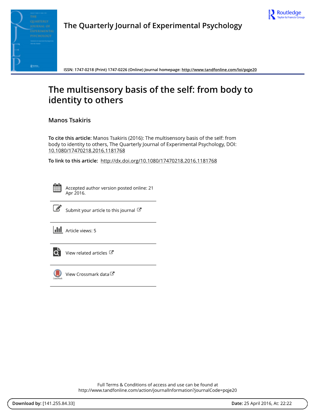 The Multisensory Basis of the Self: from Body to Identity to Others