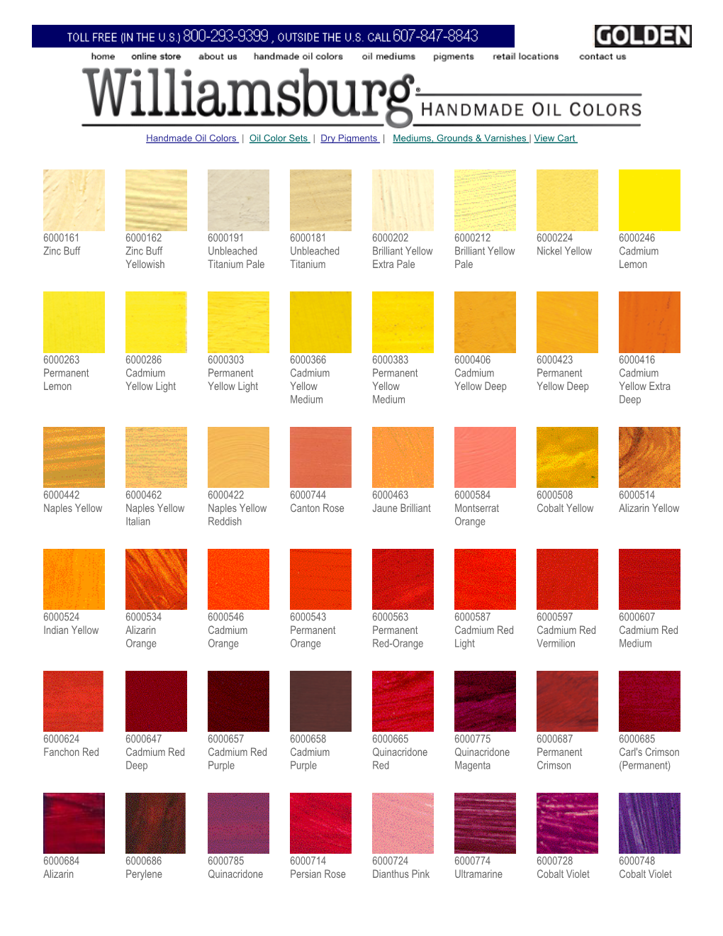 Williamsburg Oil Paint Color Chart