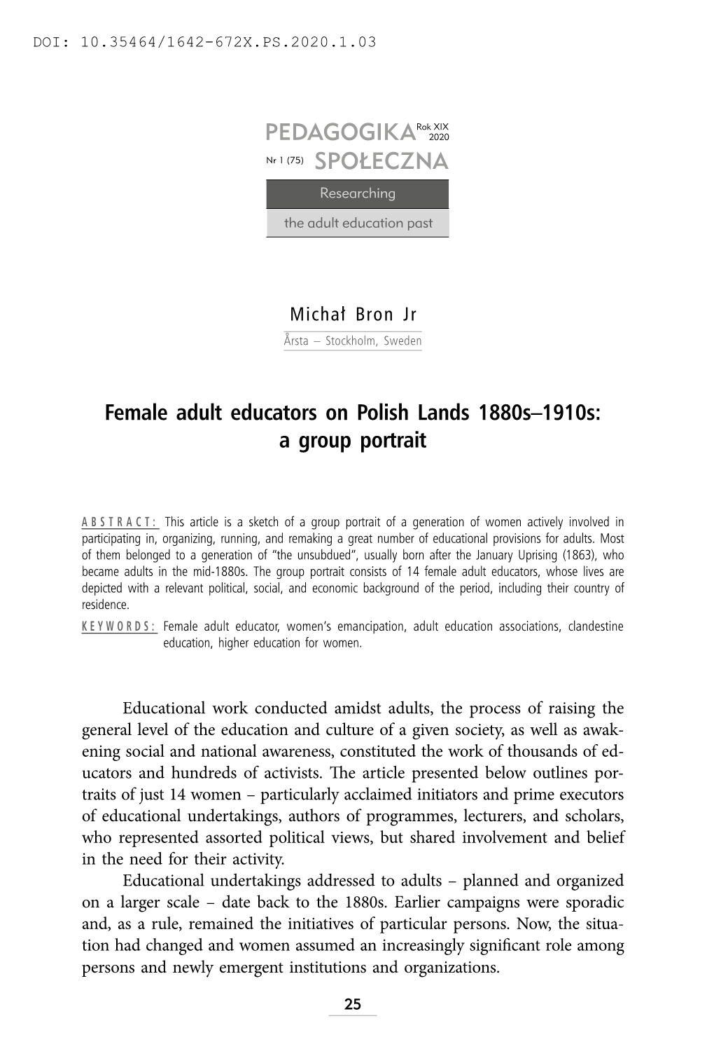 Female Adult Educators on Polish Lands 1880S–1910S: a Group Portrait