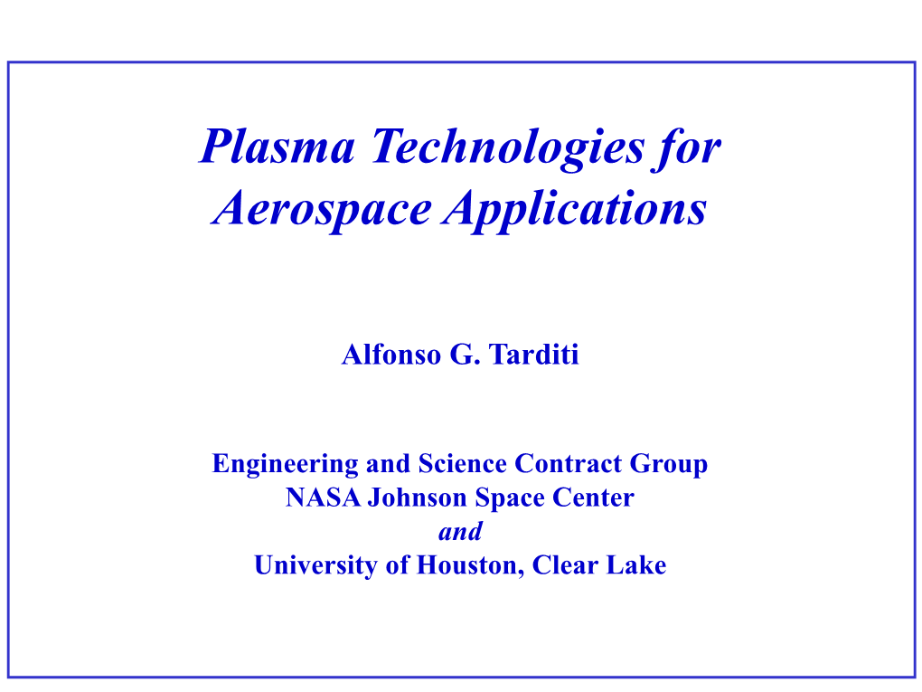 Plasma Technologies for Aerospace Applications