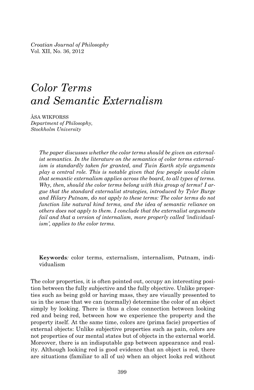 Color Terms and Semantic Externalism