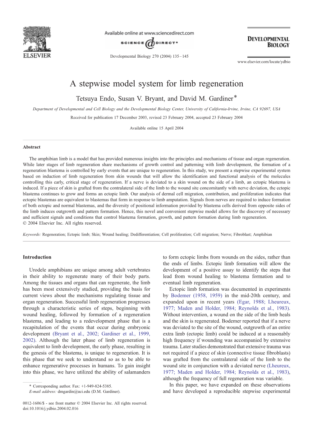 A Stepwise Model System for Limb Regeneration