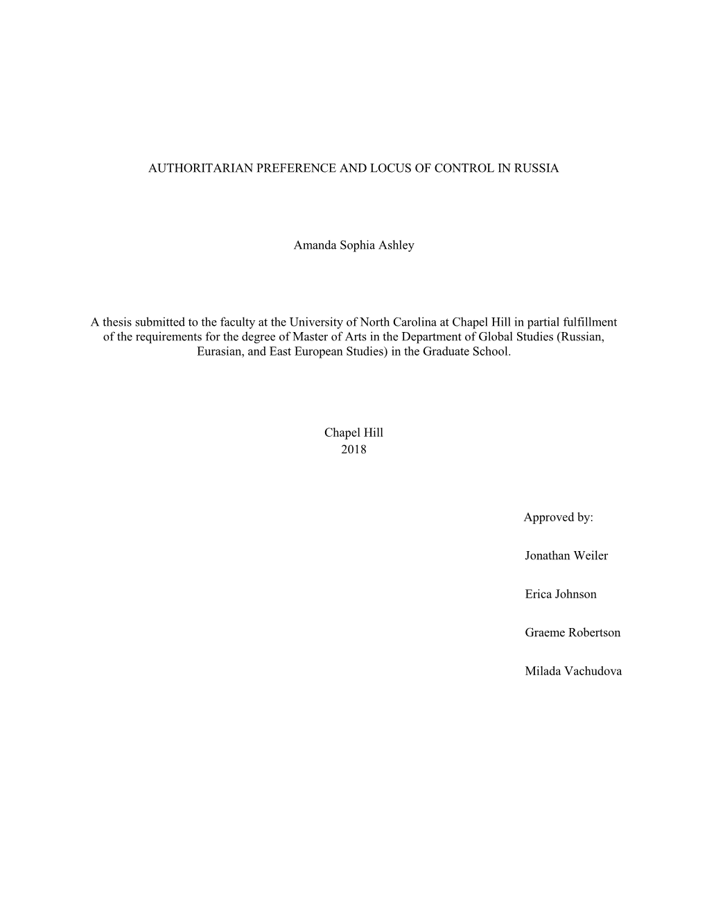 Authoritarian Preference and Locus of Control in Russia