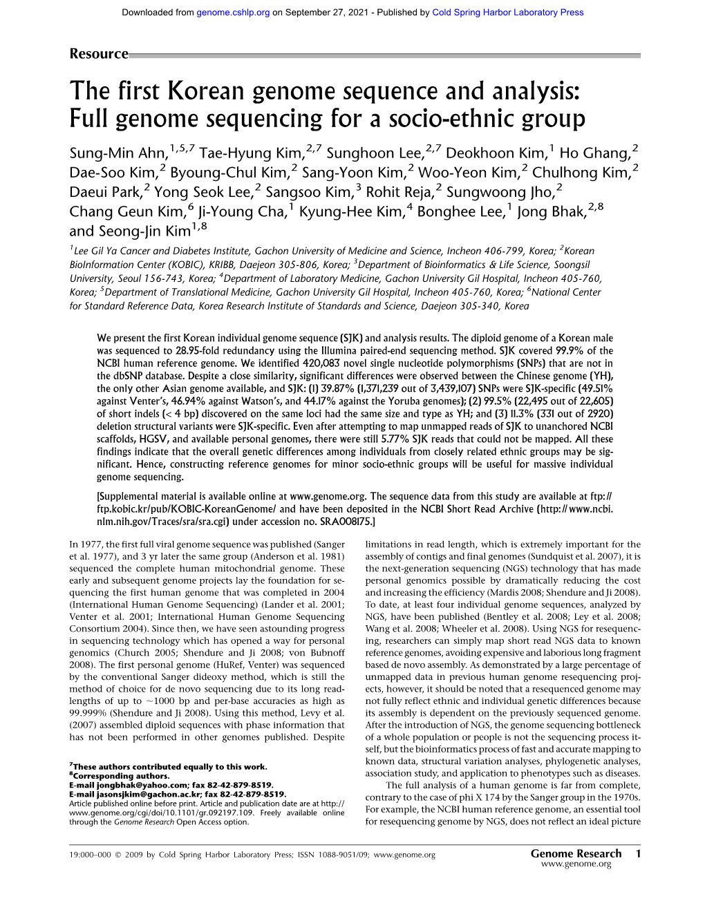 Full Genome Sequencing for a Socio-Ethnic Group