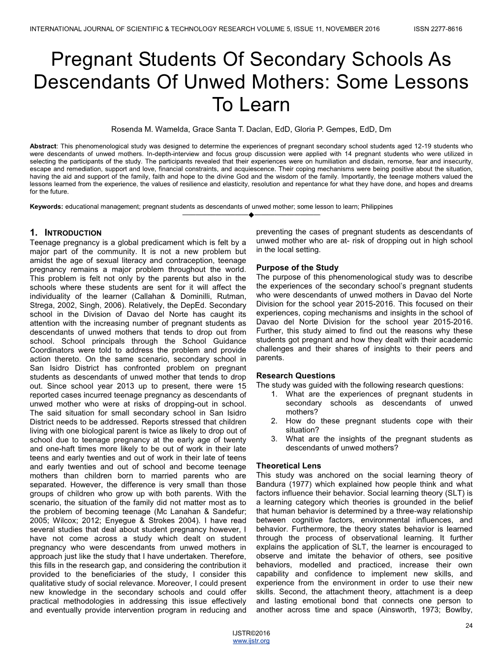 Pregnant Students of Secondary Schools As Descendants of Unwed Mothers: Some Lessons to Learn