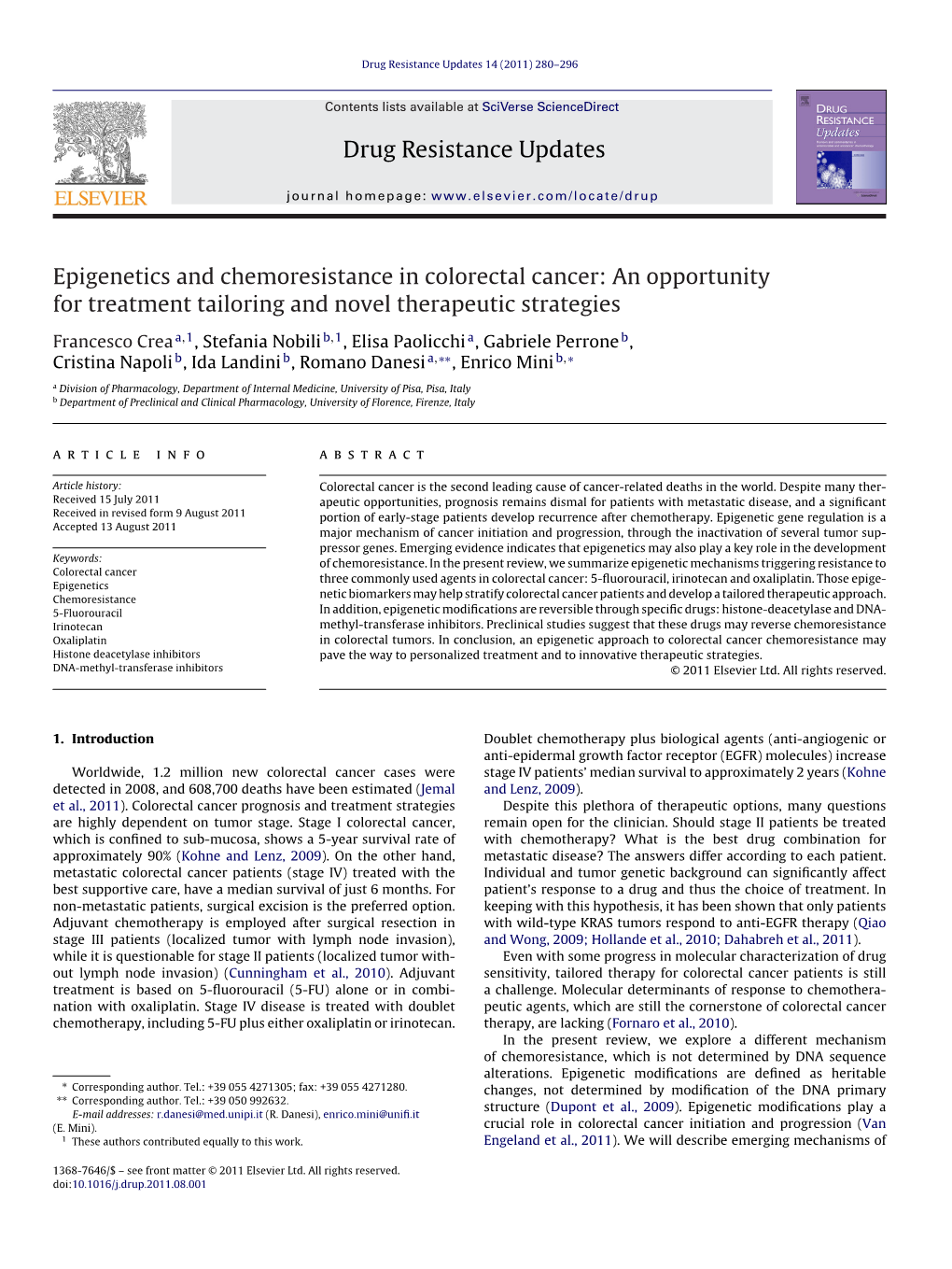 Epigenetics and Chemoresistance in Colorectal Cancer: an Opportunity