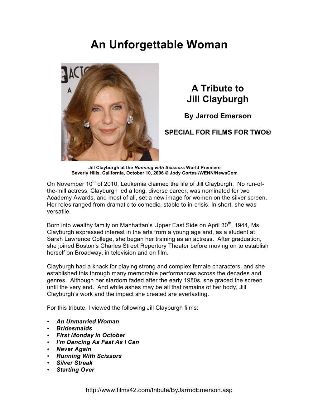 A Tribute to Jill Clayburgh