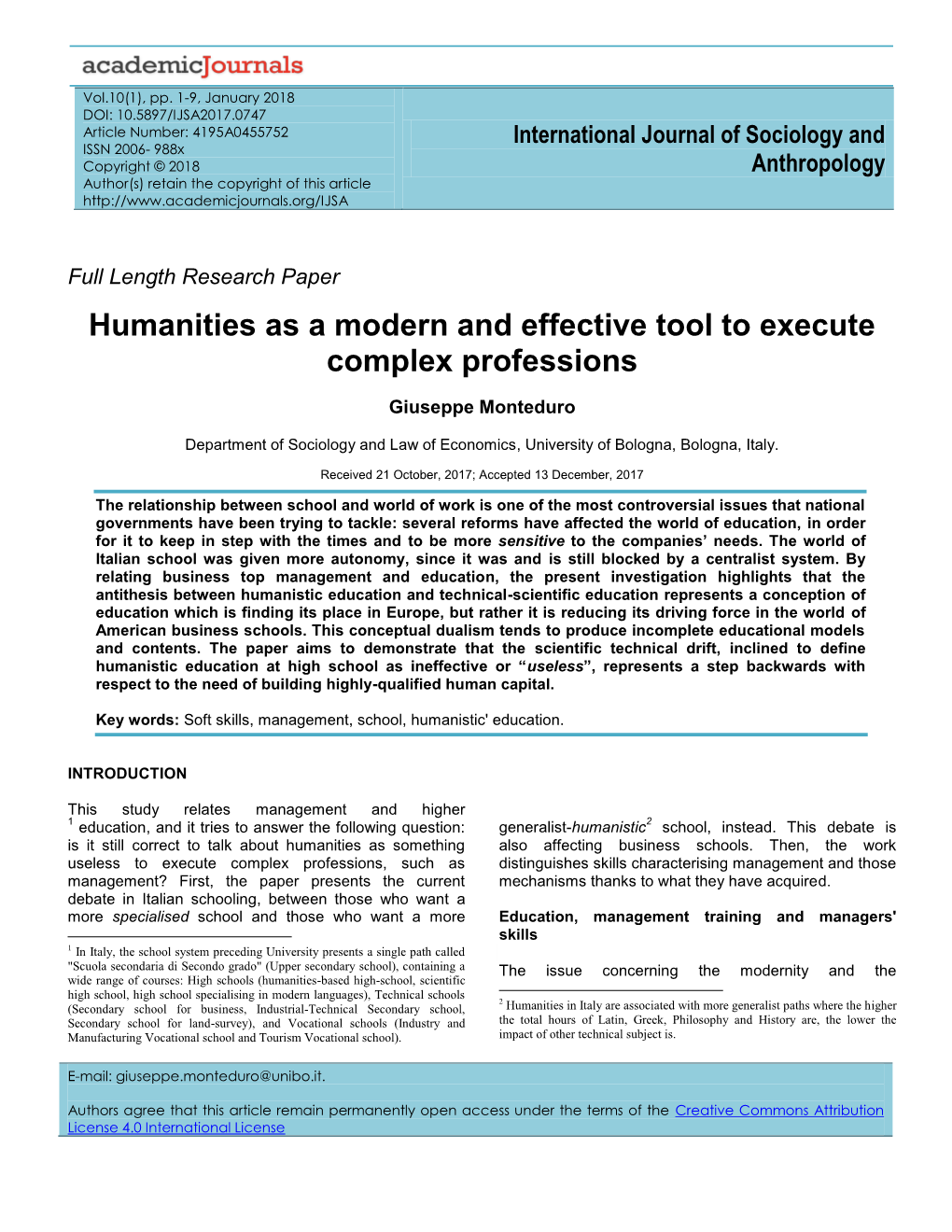 Humanities As a Modern and Effective Tool to Execute Complex Professions