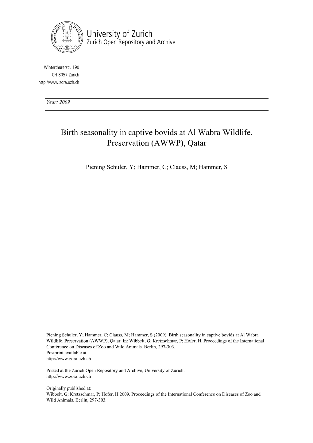 'Birth Seasonality in Captive Bovids at Al Wabra Wildlife Preservation