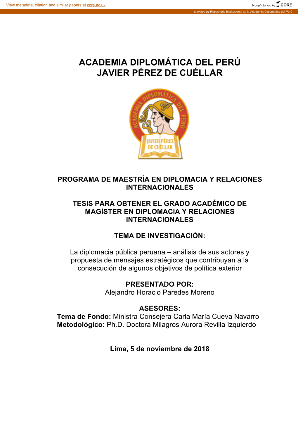 Academia Diplomática Del Perú Javier Pérez De Cuéllar
