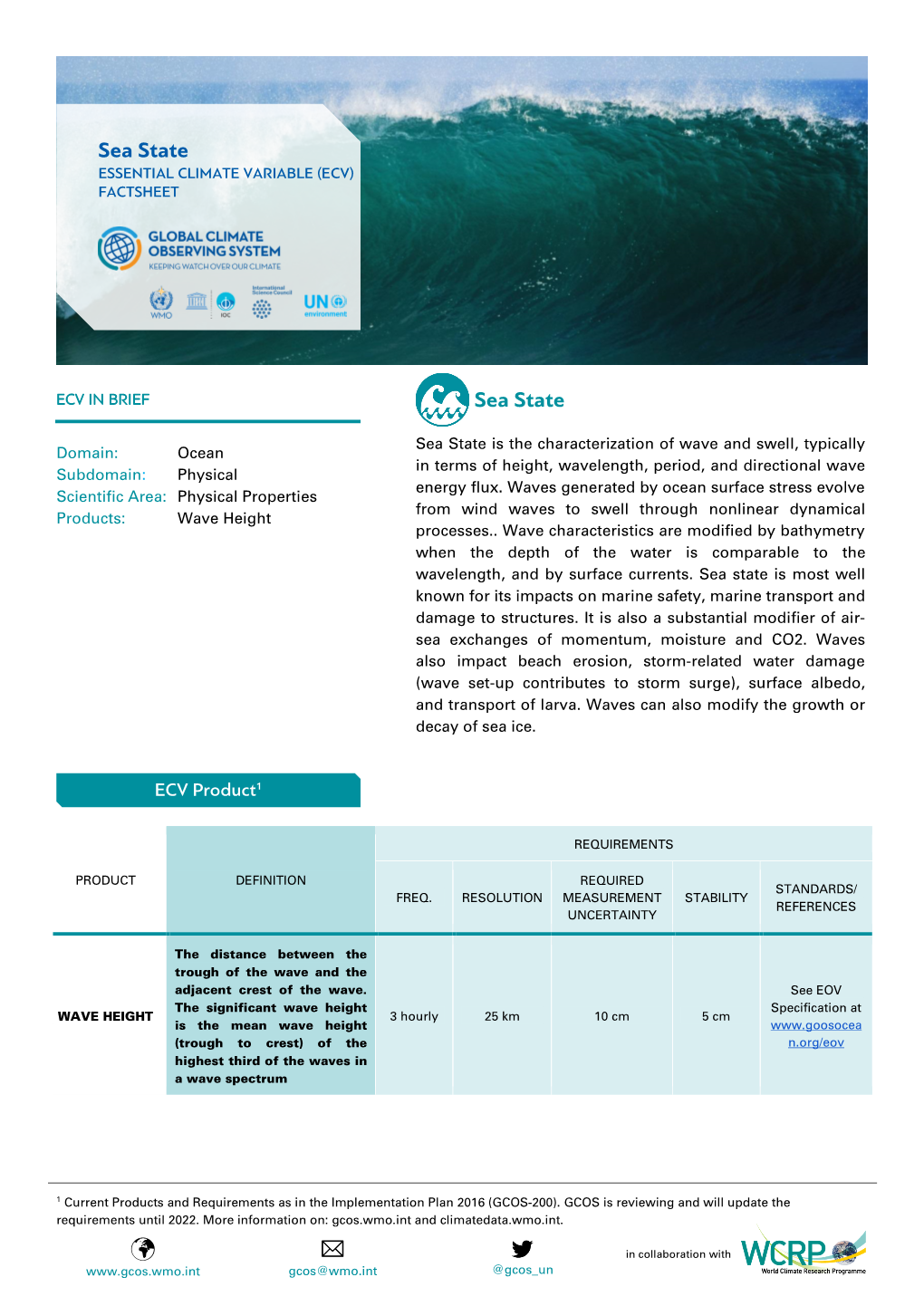 Sea State ESSENTIAL CLIMATE VARIABLE (ECV) FACTSHEET