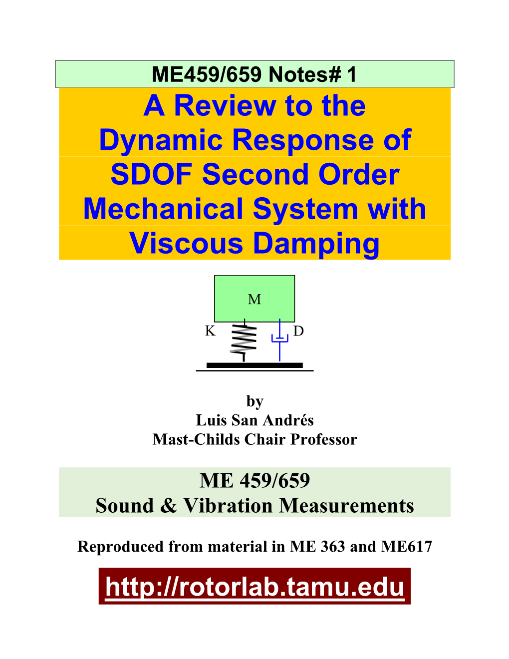 Review Vibrations of SDOF Mechanical Systems