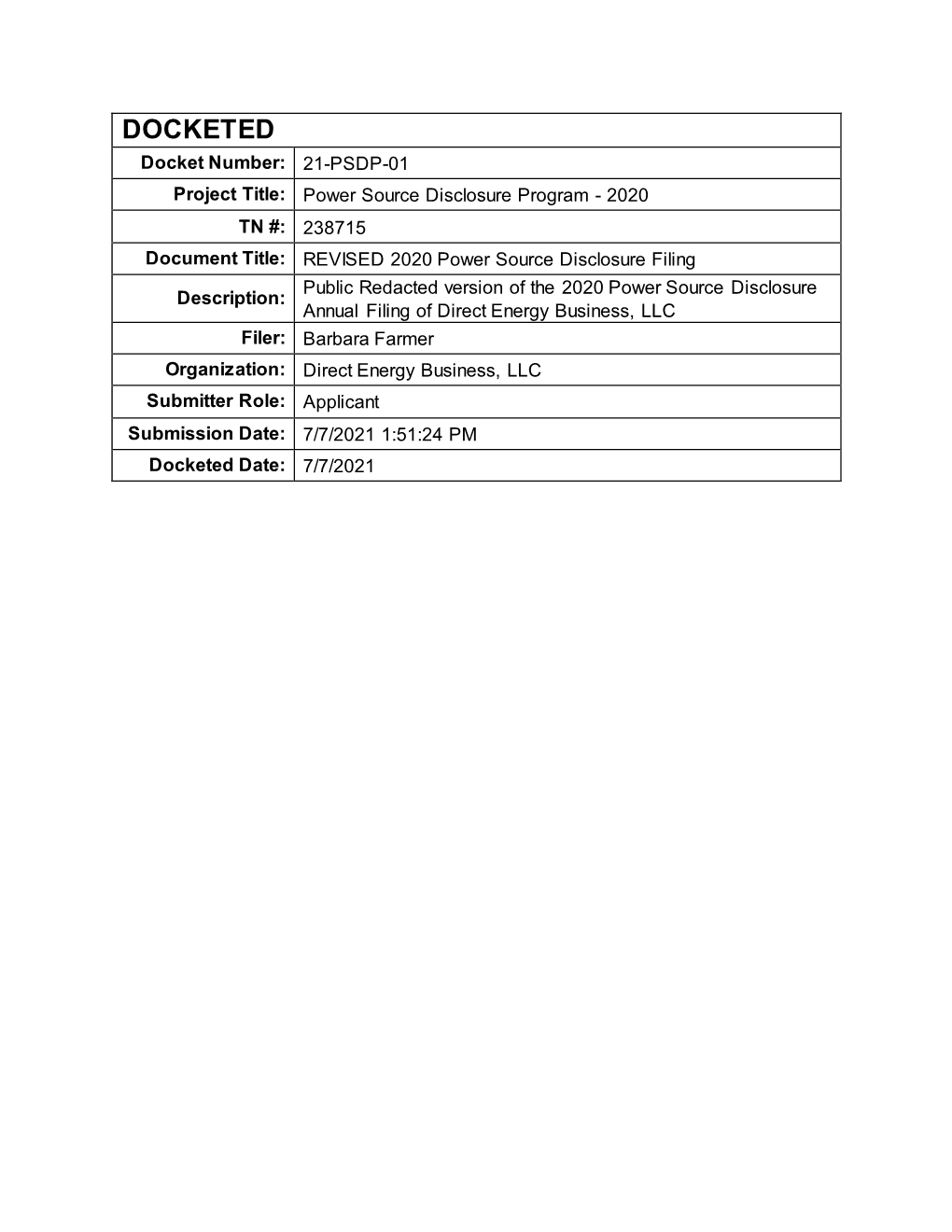 REVISED 2020 Power Source Disclosure Filing