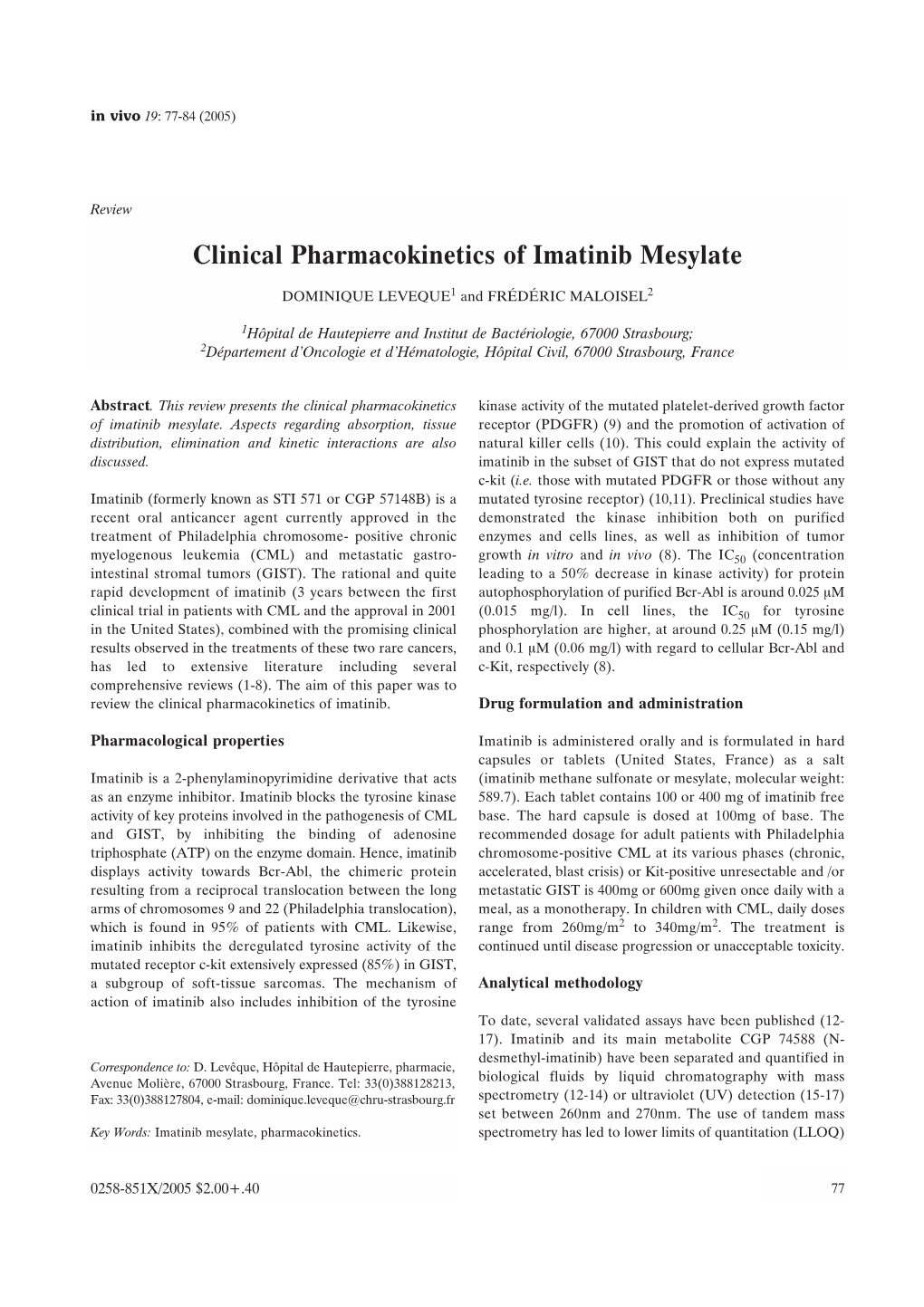 Clinical Pharmacokinetics of Imatinib Mesylate