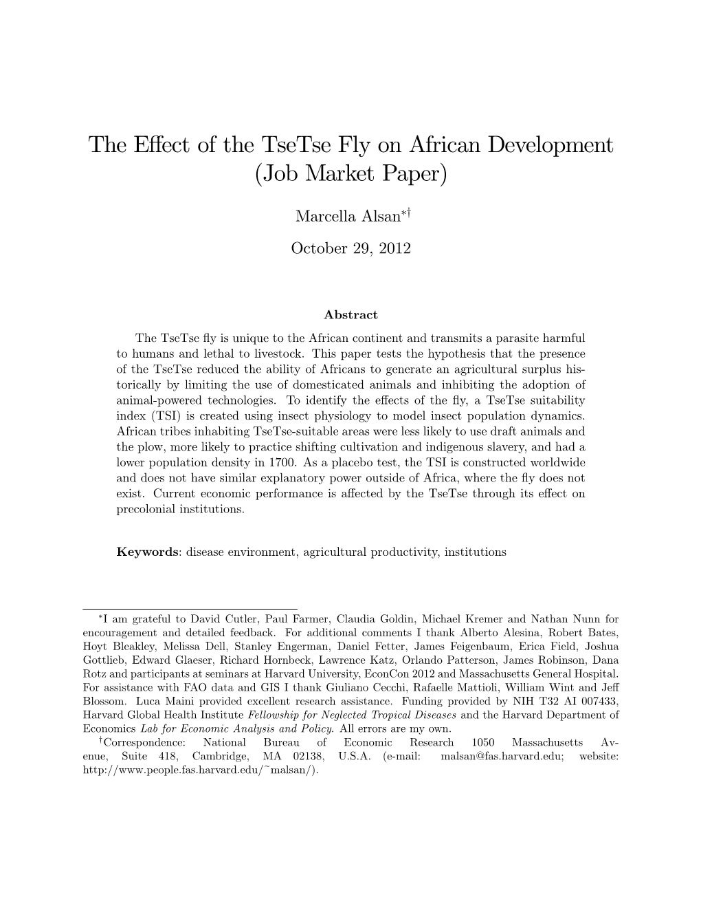 The Effect of the Tsetse Fly on African Development (Job Market Paper)