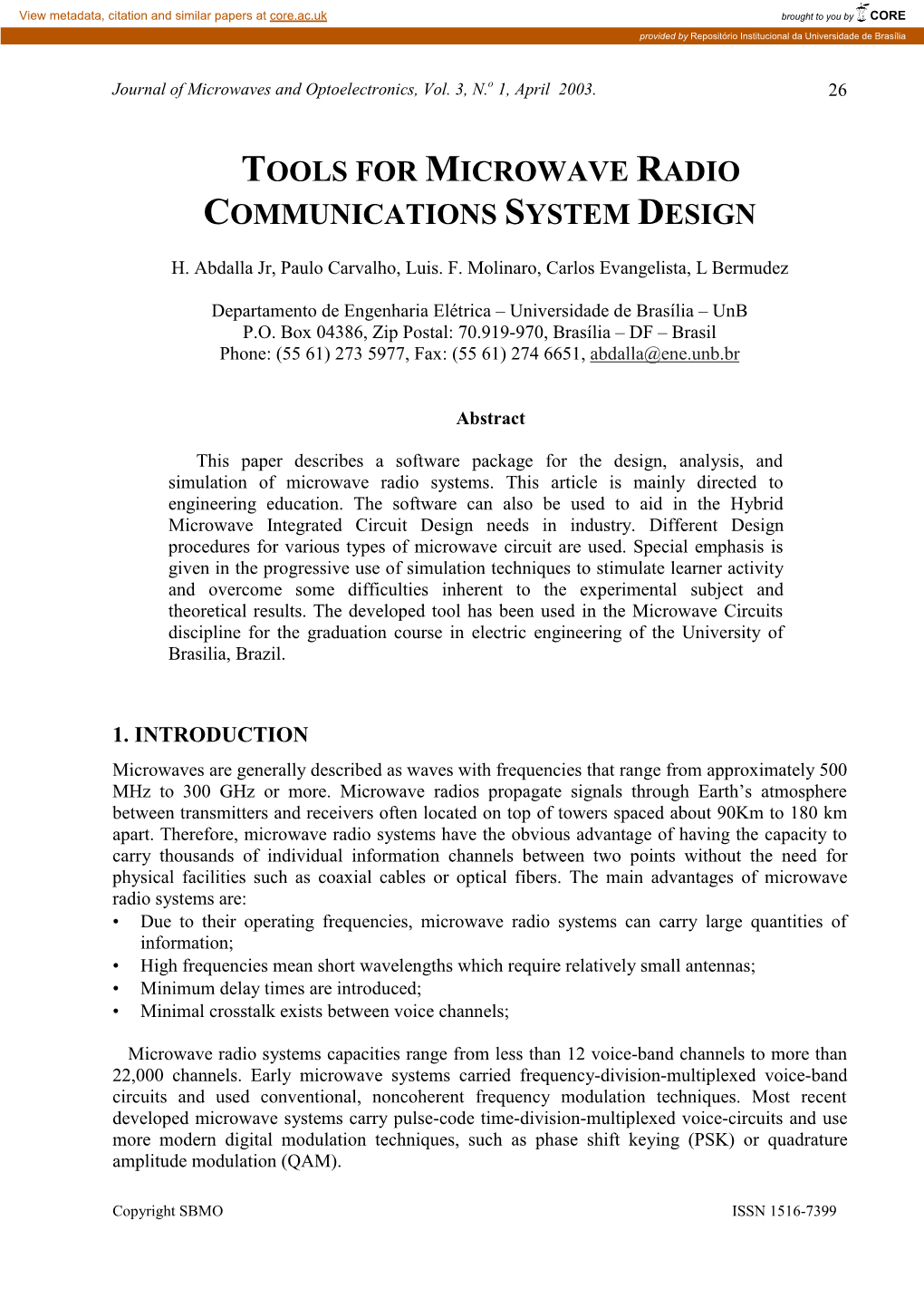 Tools for Microwave Radio Communications System Design