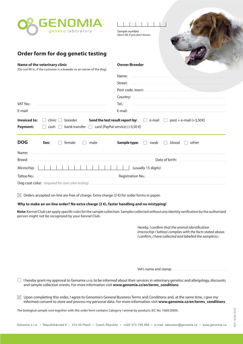 Order Form for Dog Genetic Testing