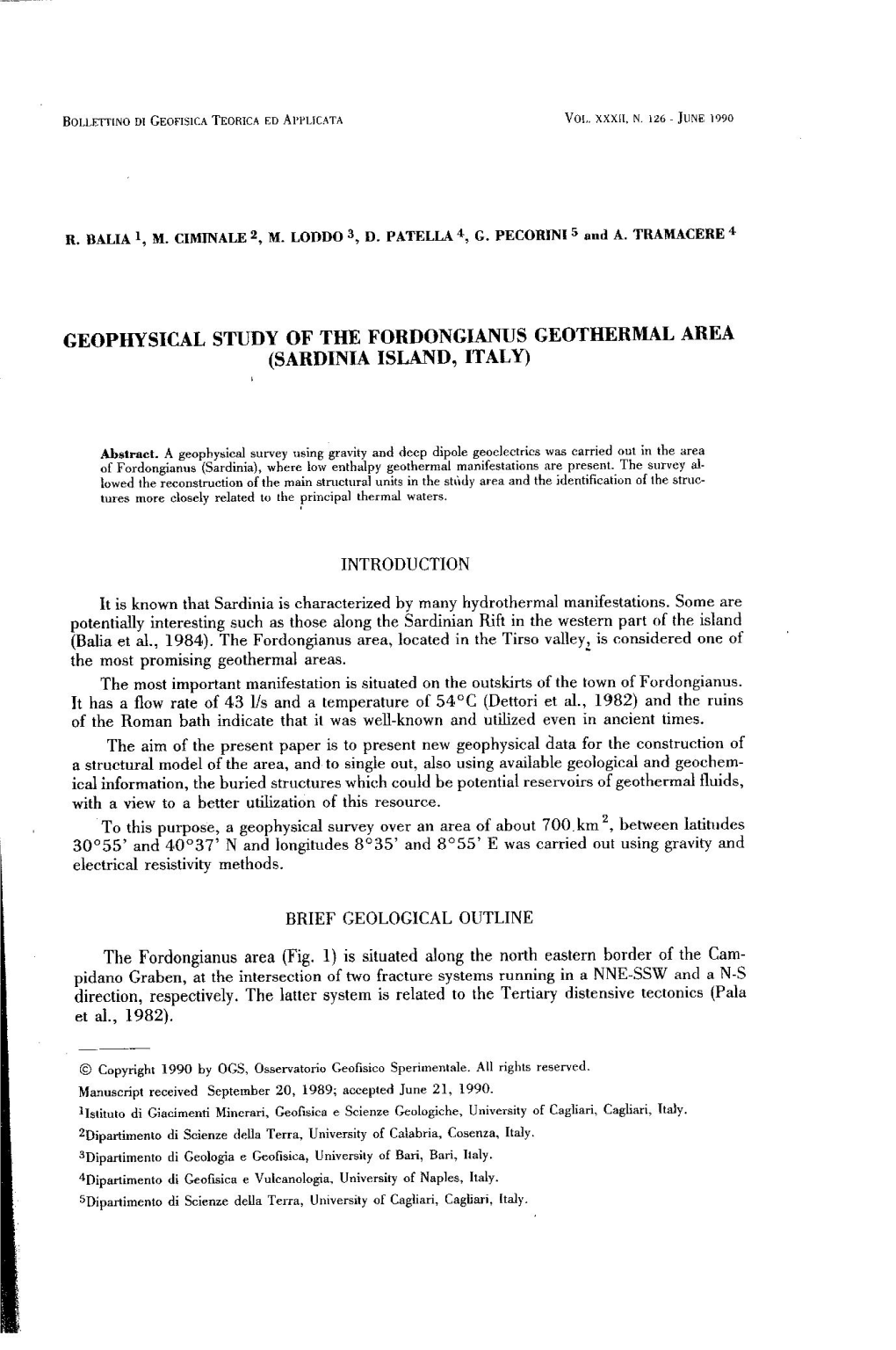 Geophysical Study of the Fordongianus Geothermal Area (Sardinia Island, Italy) I