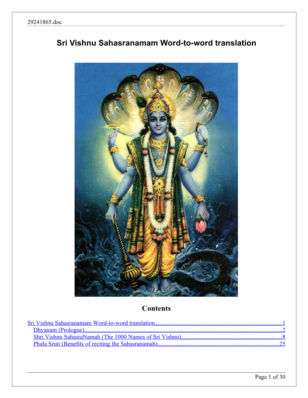 Sri Vishnu Sahasranamam Word-To-Word Translation