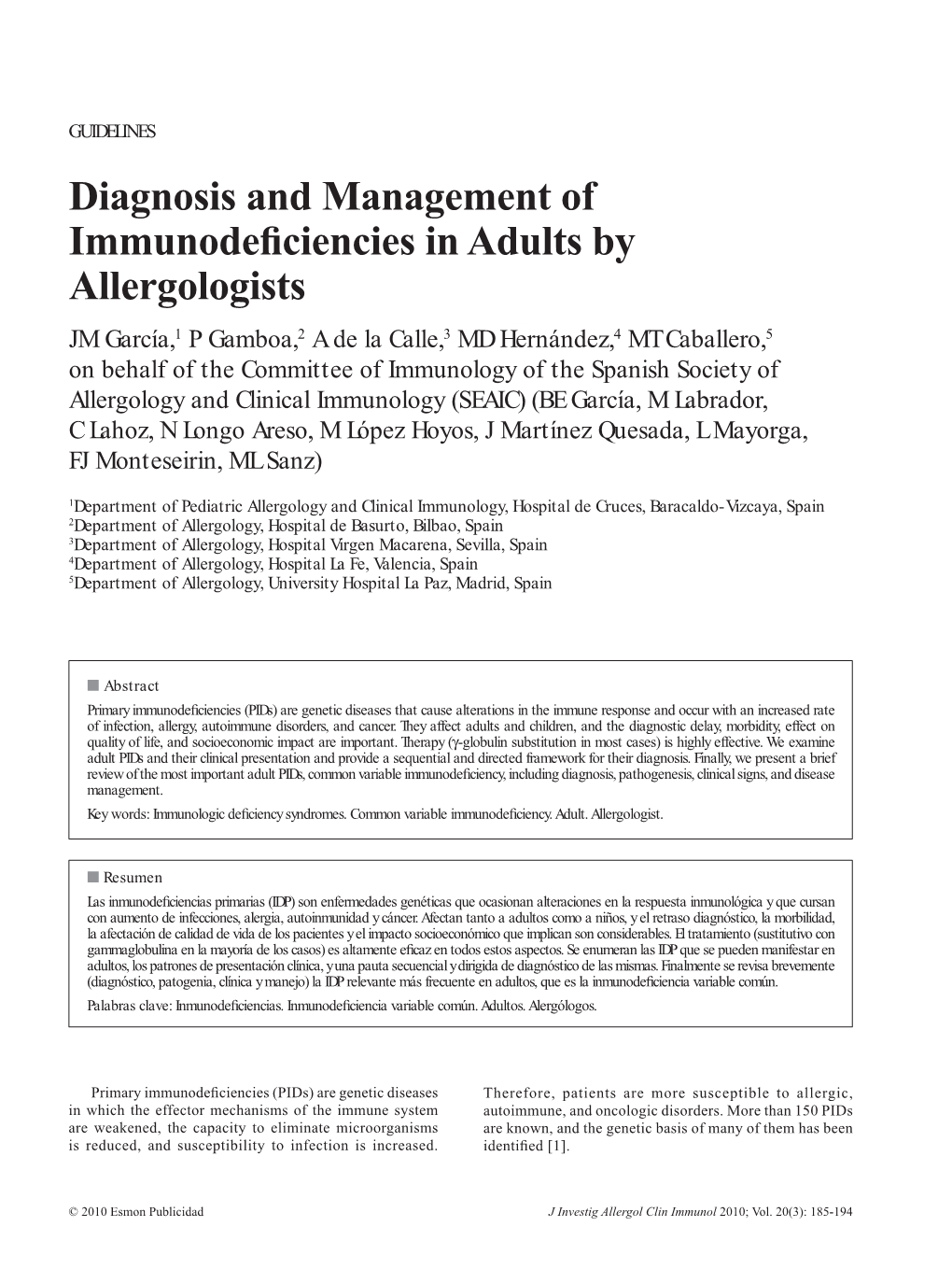 Diagnosis and Management of Immunodeficiencies in Adults By