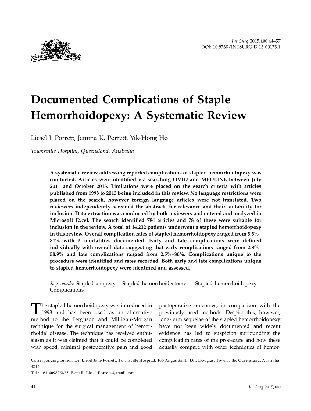 Documented Complications of Staple Hemorrhoidopexy: a Systematic Review