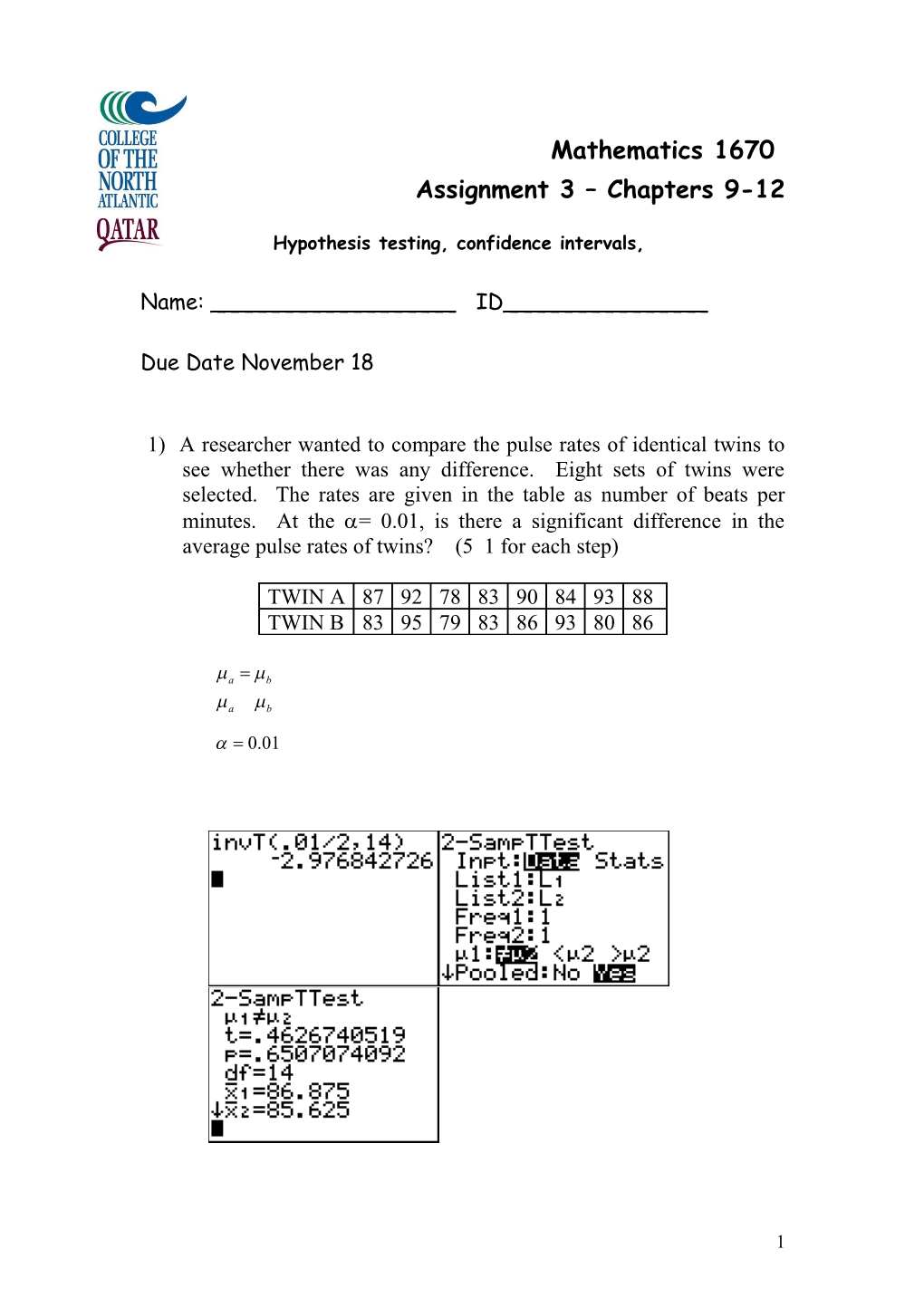 Hypothesis Testing, Confidence Intervals