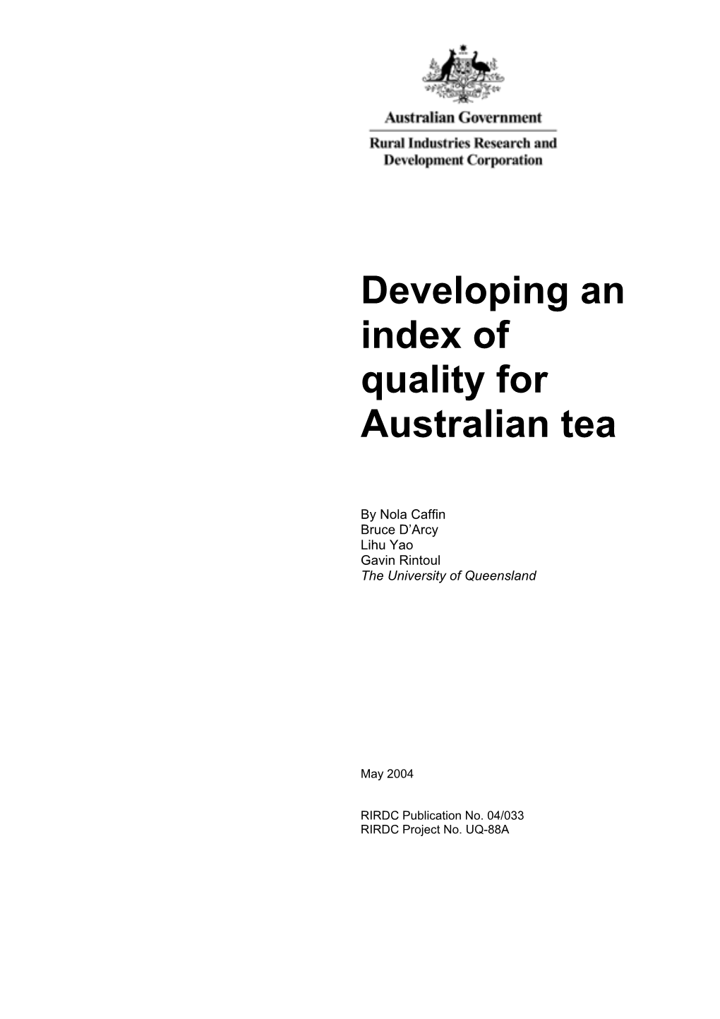 Developing an Index of Quality for Australian Tea