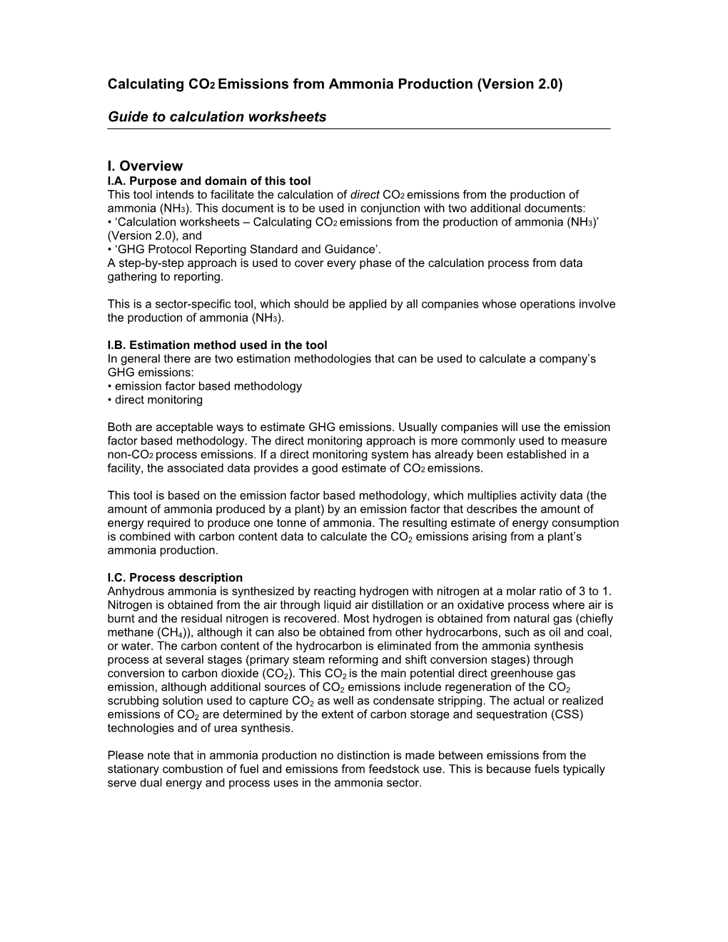 Calculating CO2 Emissions from Ammonia Production (Version 2.0)