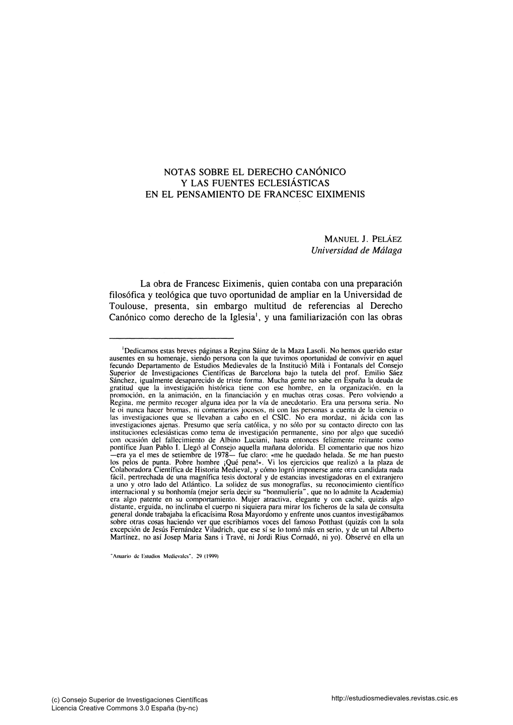 Notas Sobre El Derecho Canónico Y Las Fuentes Eclesiásticas En El