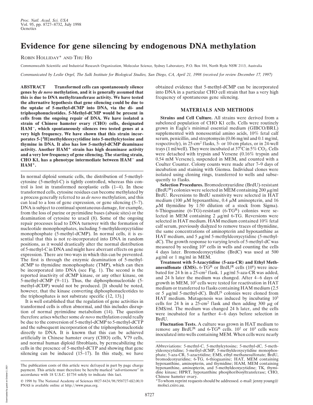 Evidence for Gene Silencing by Endogenous DNA Methylation