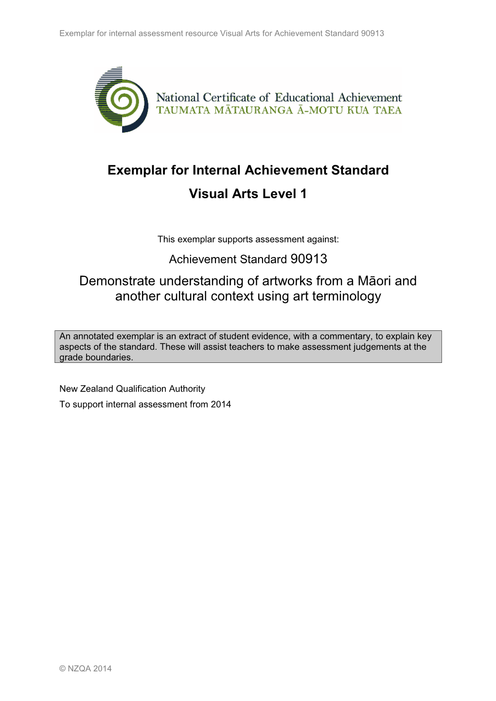 Internal Assessment Resource Visual Arts for Achievement Standard 90913