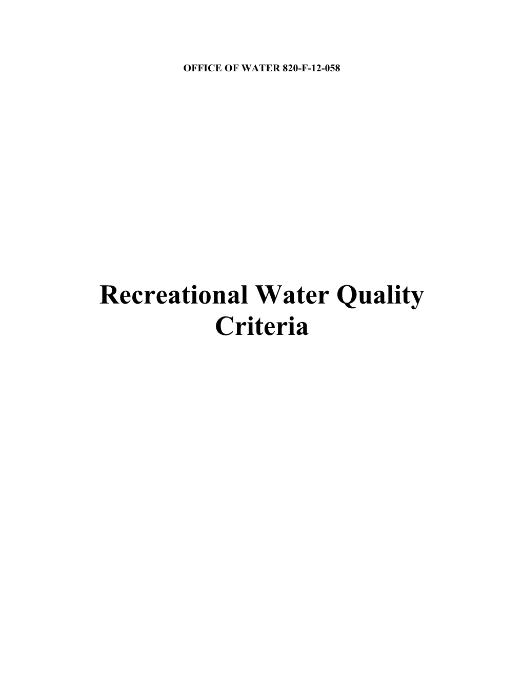 EPA's Recreational Water Quality Criteria