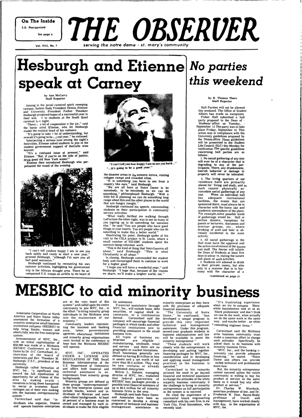 Hesburgh and Etienne No Parties Speak at Carney MESBIC to Aid