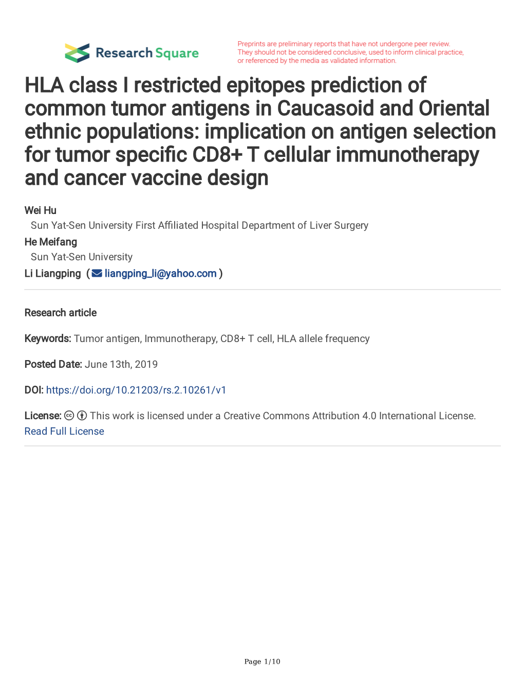 HLA Class I Restricted Epitopes Prediction Of