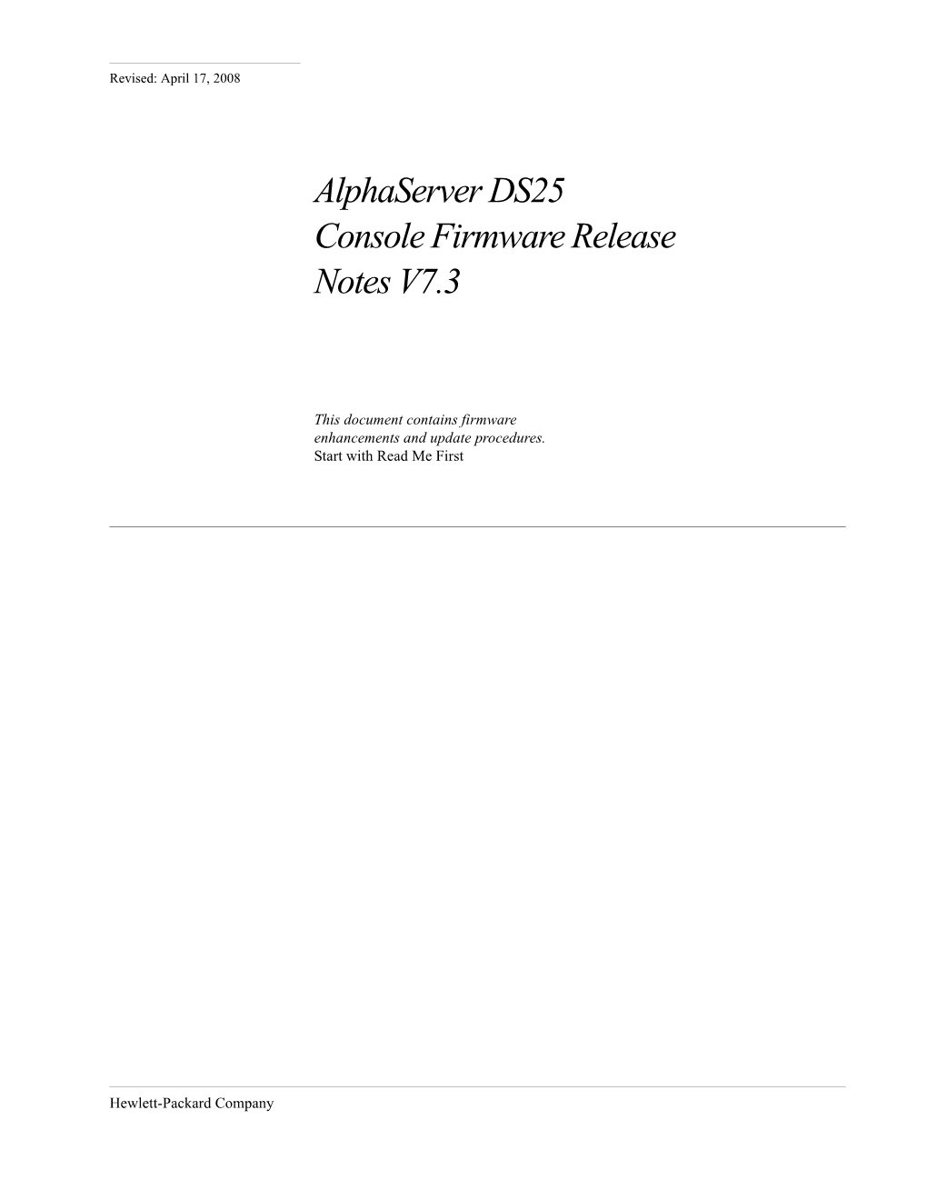 Alphaserver DS25 Console Firmware Release Notes V7.3