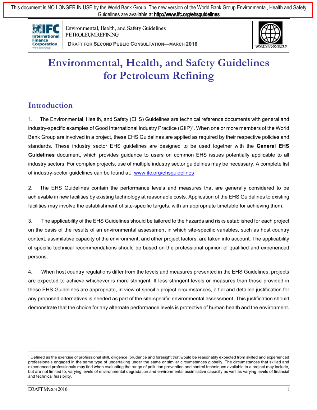 Environmental, Health, and Safety Guidelines for Petroleum Refining