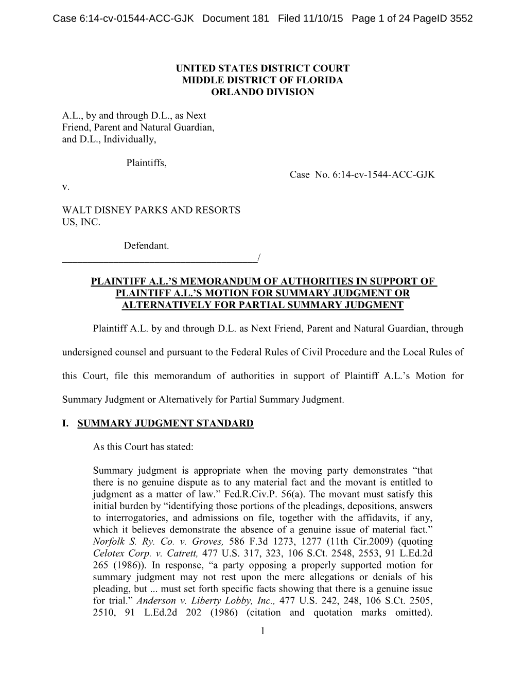 Case 6:14-Cv-01544-ACC-GJK Document 181 Filed 11/10/15 Page 1 of 24 Pageid 3552