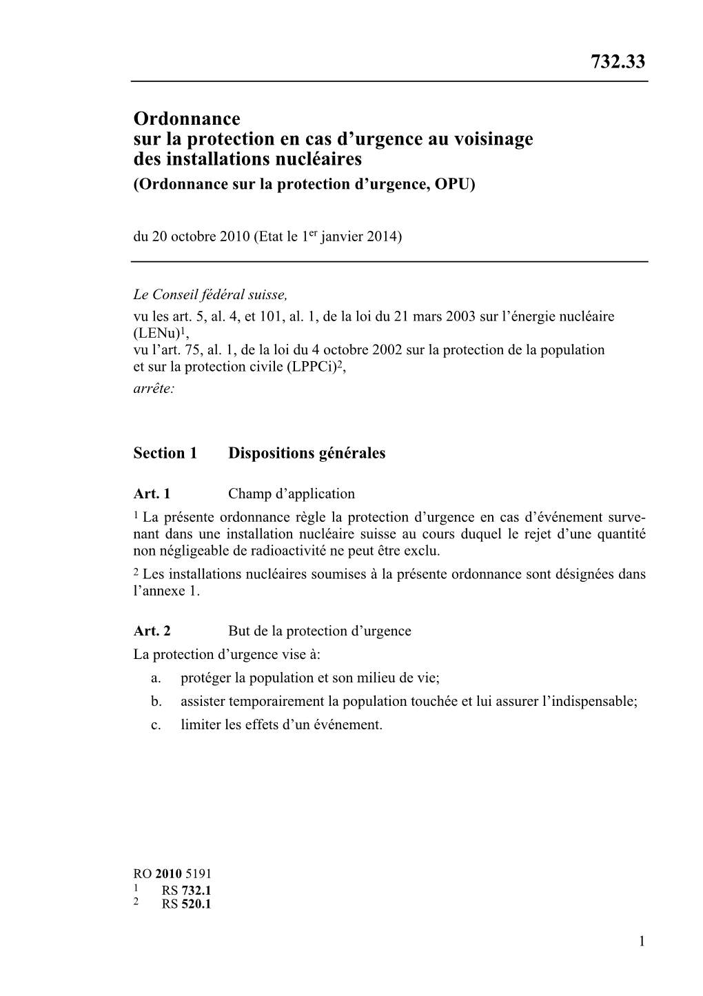 Ordonnance Sur La Protection En Cas D'urgence Au Voisinage Des