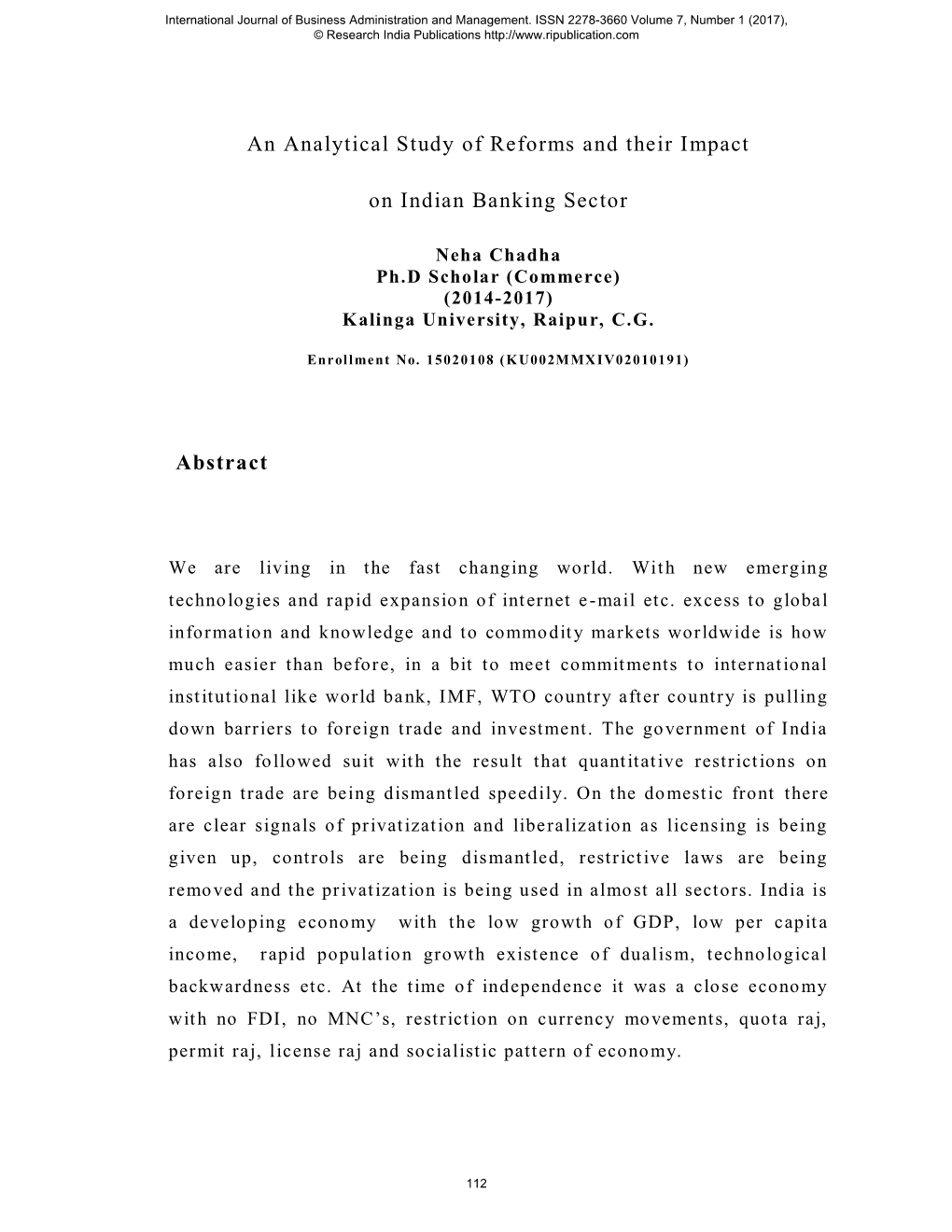 An Analytical Study of Reforms and Their Impact on Indian Banking