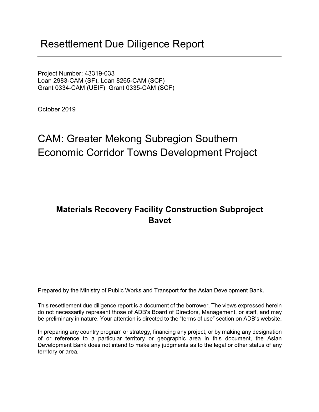 Greater Mekong Subregion Southern Economic Corridor Towns Development Project