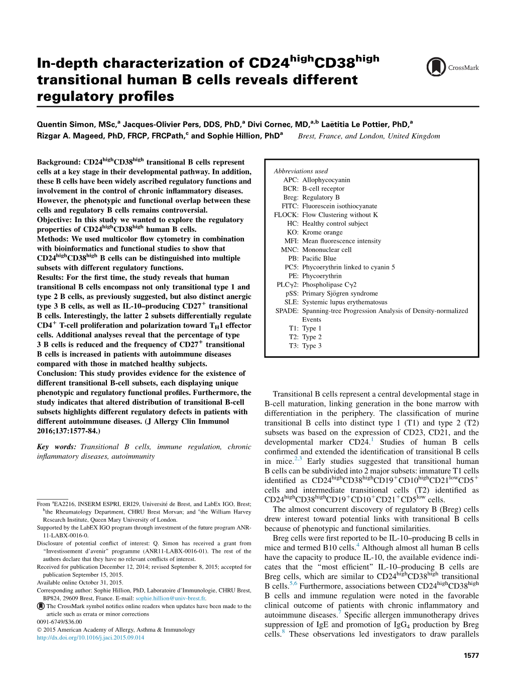 In-Depth Characterization of Cd24highcd38high Transitional Human B Cells Reveals Different Regulatory Proﬁles