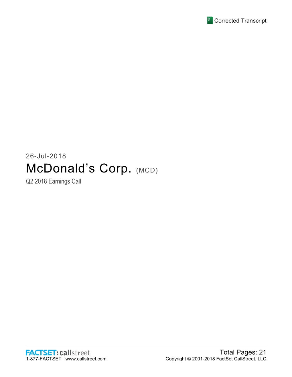 Mcdonald's Corp. (MCD)