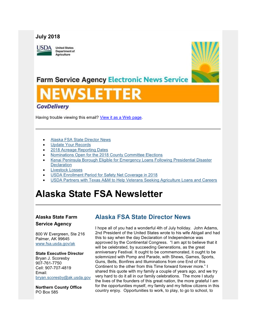 Alaska State FSA Newsletter