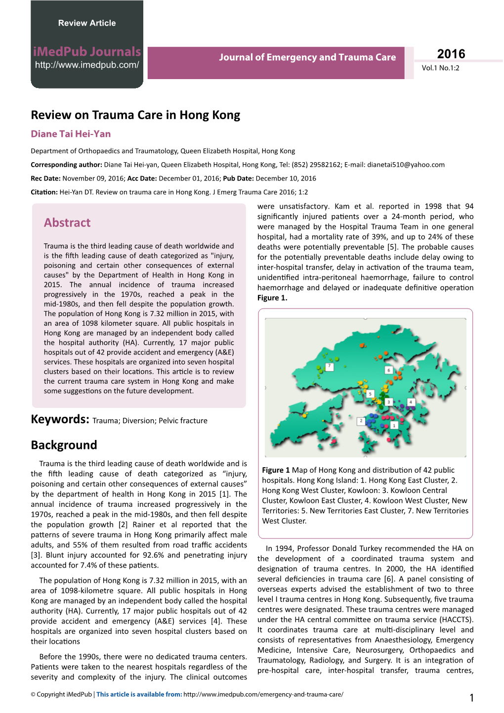 Review on Trauma Care in Hong Kong Abstract Background Imedpub Journals