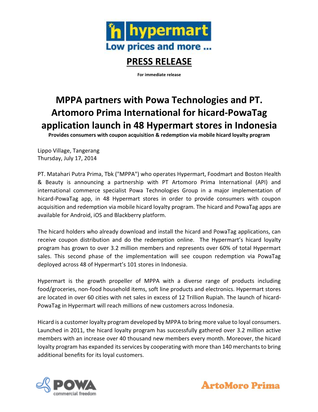 PRESS RELEASE MPPA Partners with Powa Technologies and PT